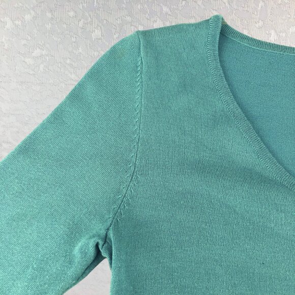Notations Woman’s Turquoise V-Neck Sweater 3/4 Sleeve Rayon Blend Size S - Picture 4 of 14